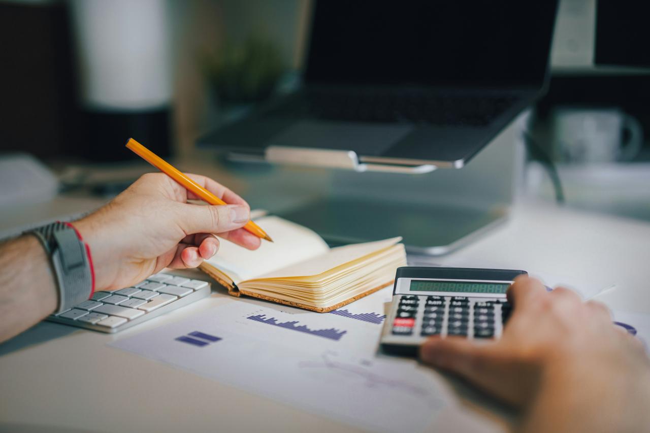 Calculator and notes used to classify needs, wants, and savings